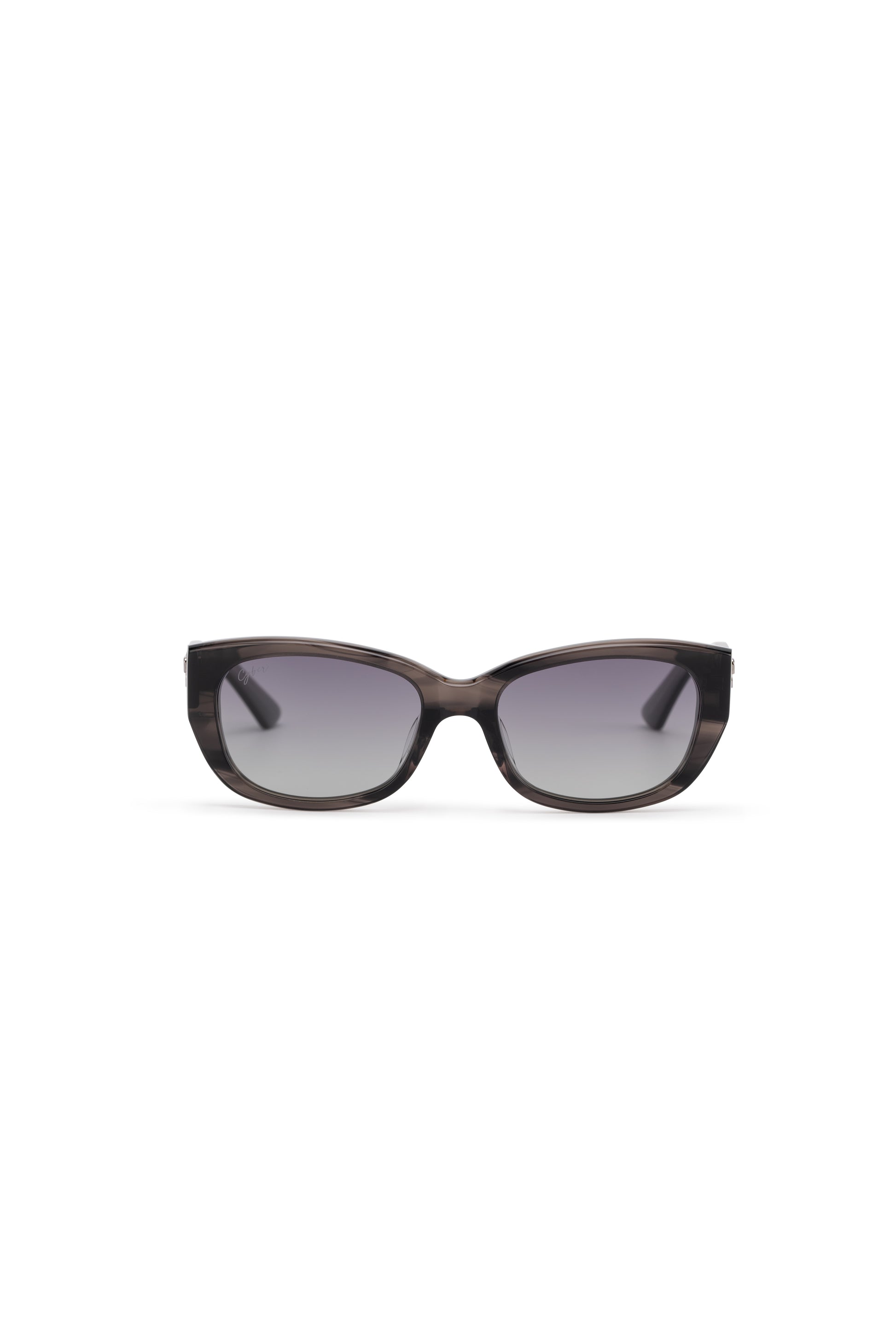 Women with hijab in stylish asian fitting sunglasses. A pair of square-shaped, green-tinted sunglasses with a full plastic frame.Womens Asian fitting Sunglasses. Ruby in Marble Grey - Gradient Lens 