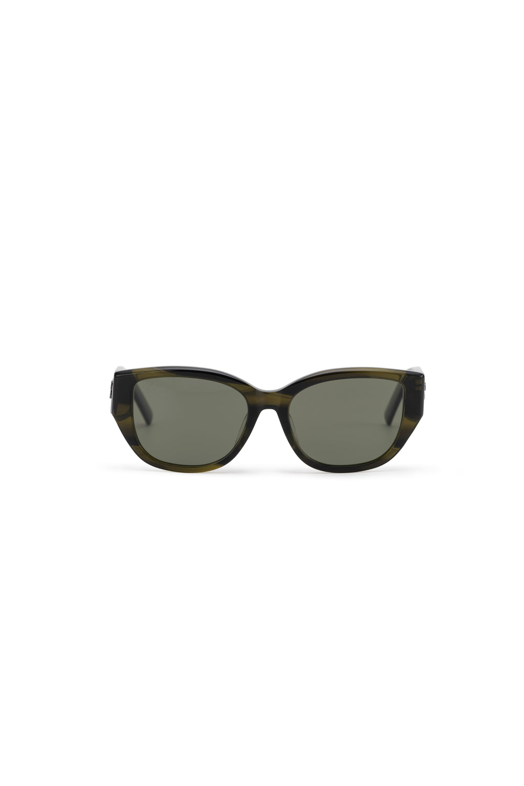 Women with hijab in stylish asian fitting sunglasses. A pair of square-shaped, Cat-eye sunglasses with a full plastic frame.Womens Asian fitting Sunglasses. Stacy in Olive - Green Lens 