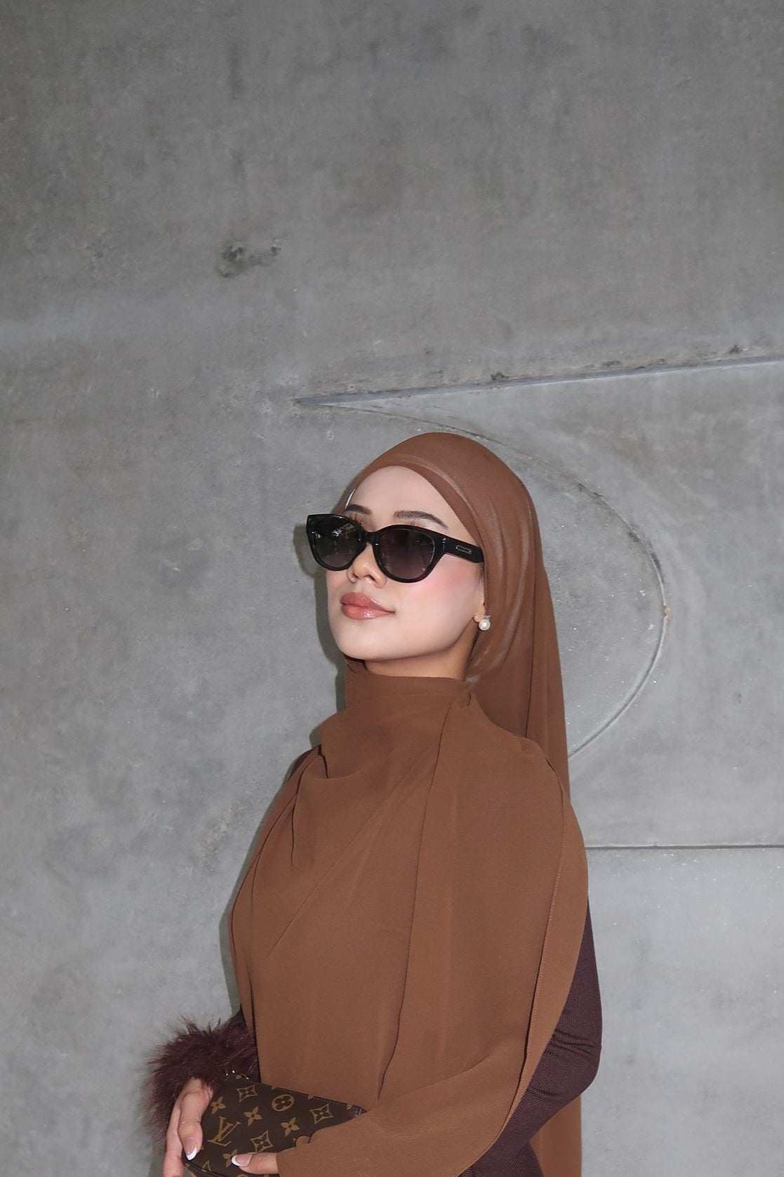 Marble Grey - Gradient Lens . Womens Asian fitting sunglasses . Women in hijab and sunglasses.